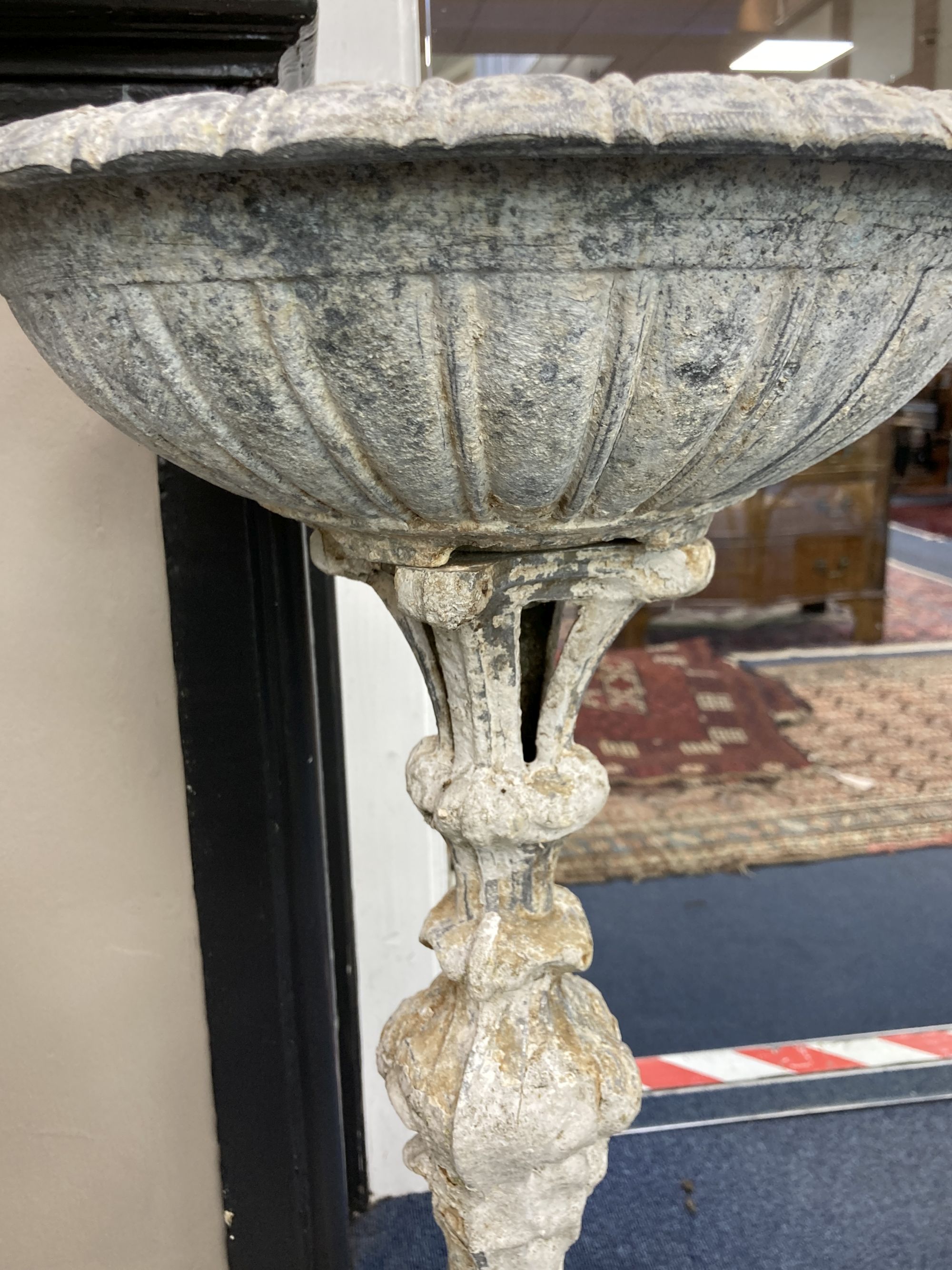 A Victorian style cast metal circular garden planter, 34cm diameter, height 78cm